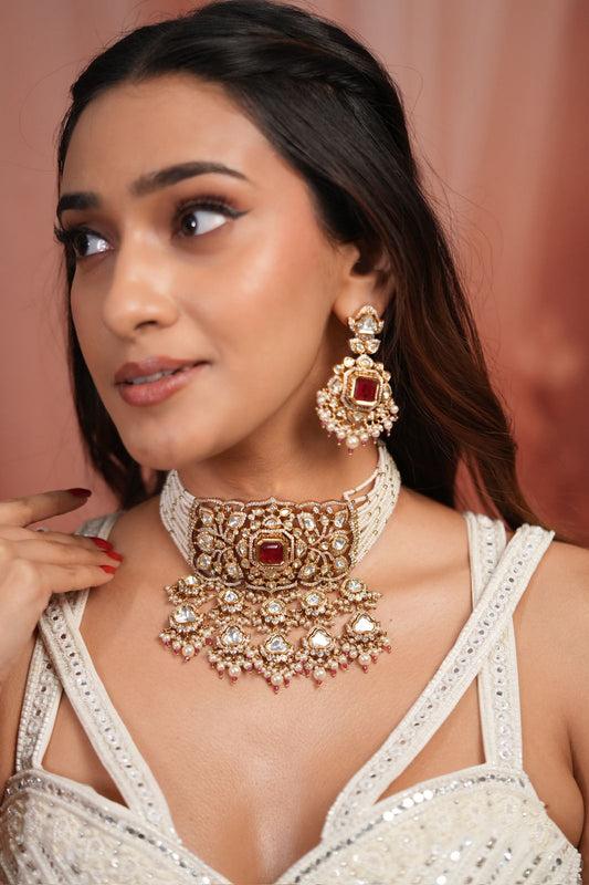 Gudiya Heavy Polki Moissanite Indian Choker Set