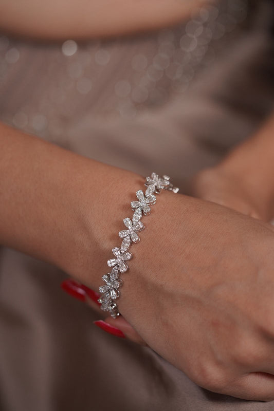 Floral Frenzy Diamond Baguette Tennis Bracelet
