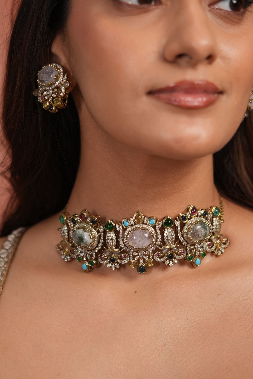 Abraar Sabhya Moissanite Multicolour Choker Set | GemZ