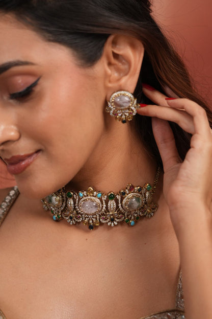 Abraar Sabhya Moissanite Multicolour Choker Set | GemZ