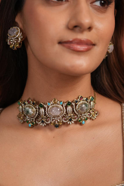 Abraar Sabhya Moissanite Multicolour Choker Set | GemZ