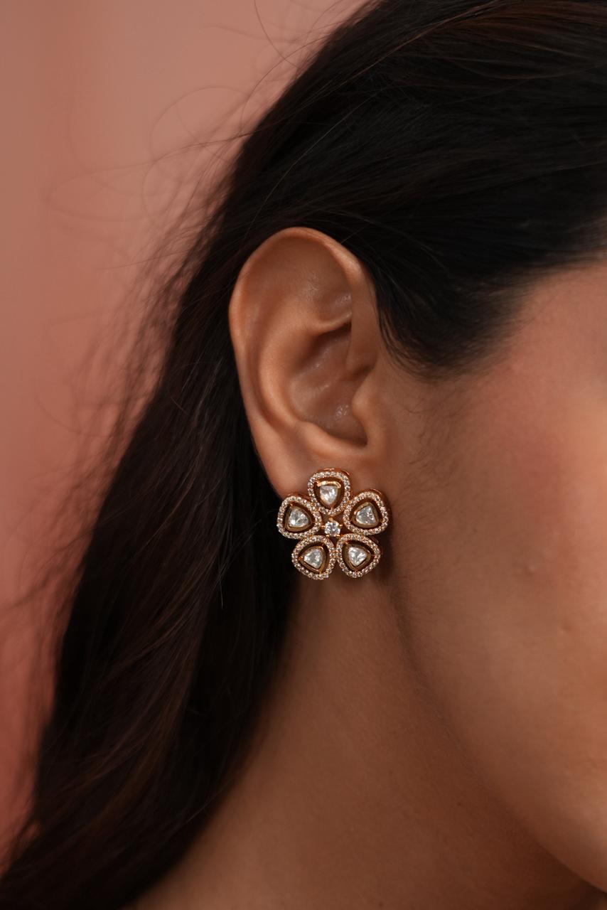 Mitali Invisible Flower Polki Pendant Set