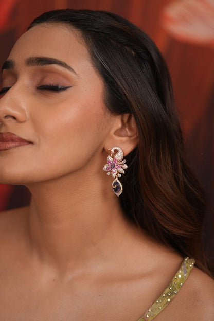 Floral Mirage Peacock Pastel Diamond Earrings | Enchanted Garden