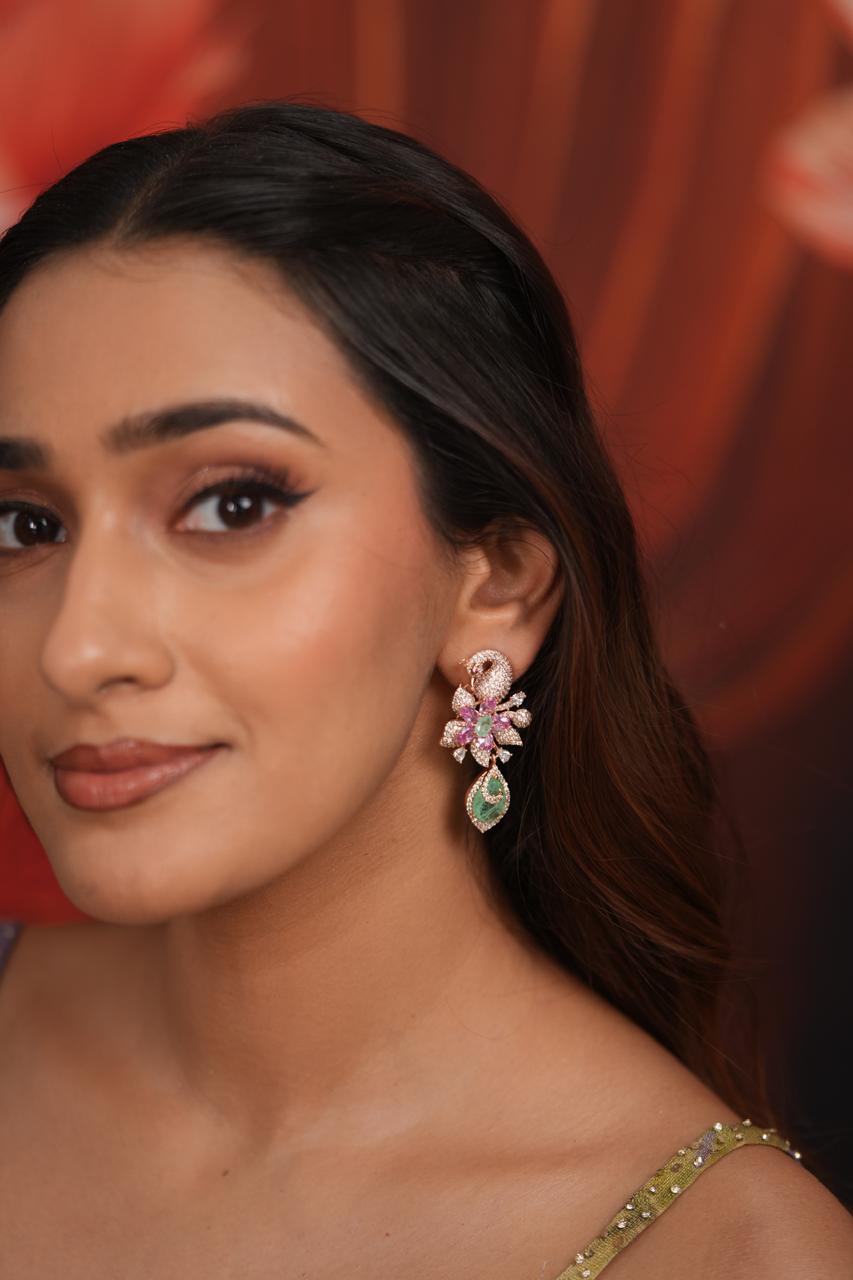 Floral Mirage Peacock Pastel Diamond Earrings | Enchanted Garden