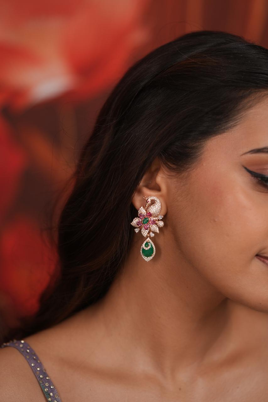 Floral Mirage Peacock Pastel Diamond Earrings | Enchanted Garden
