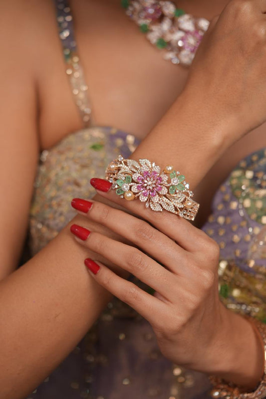 Lush Camellia Diamond Pastel Kada | Enchanted Garden