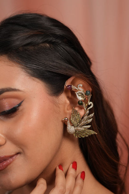 Dancing Bird multicoloured designer Earcuff | GemZ