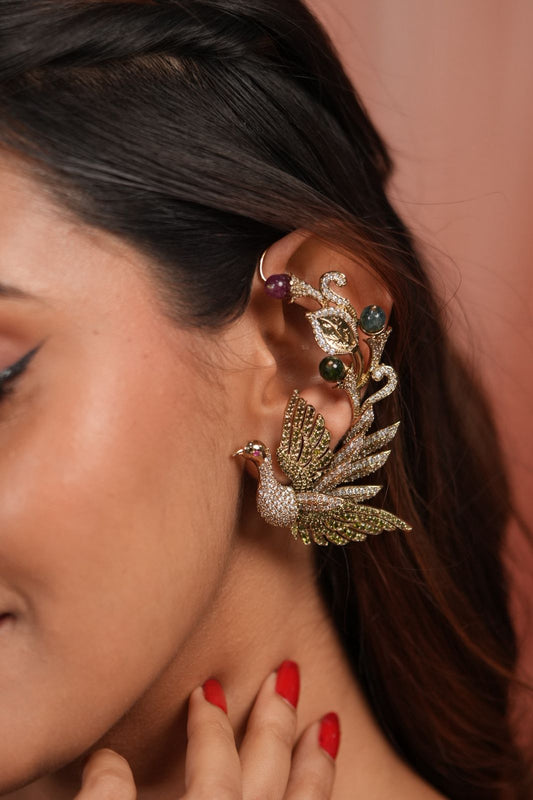 Dancing Bird multicoloured designer Earcuff | GemZ