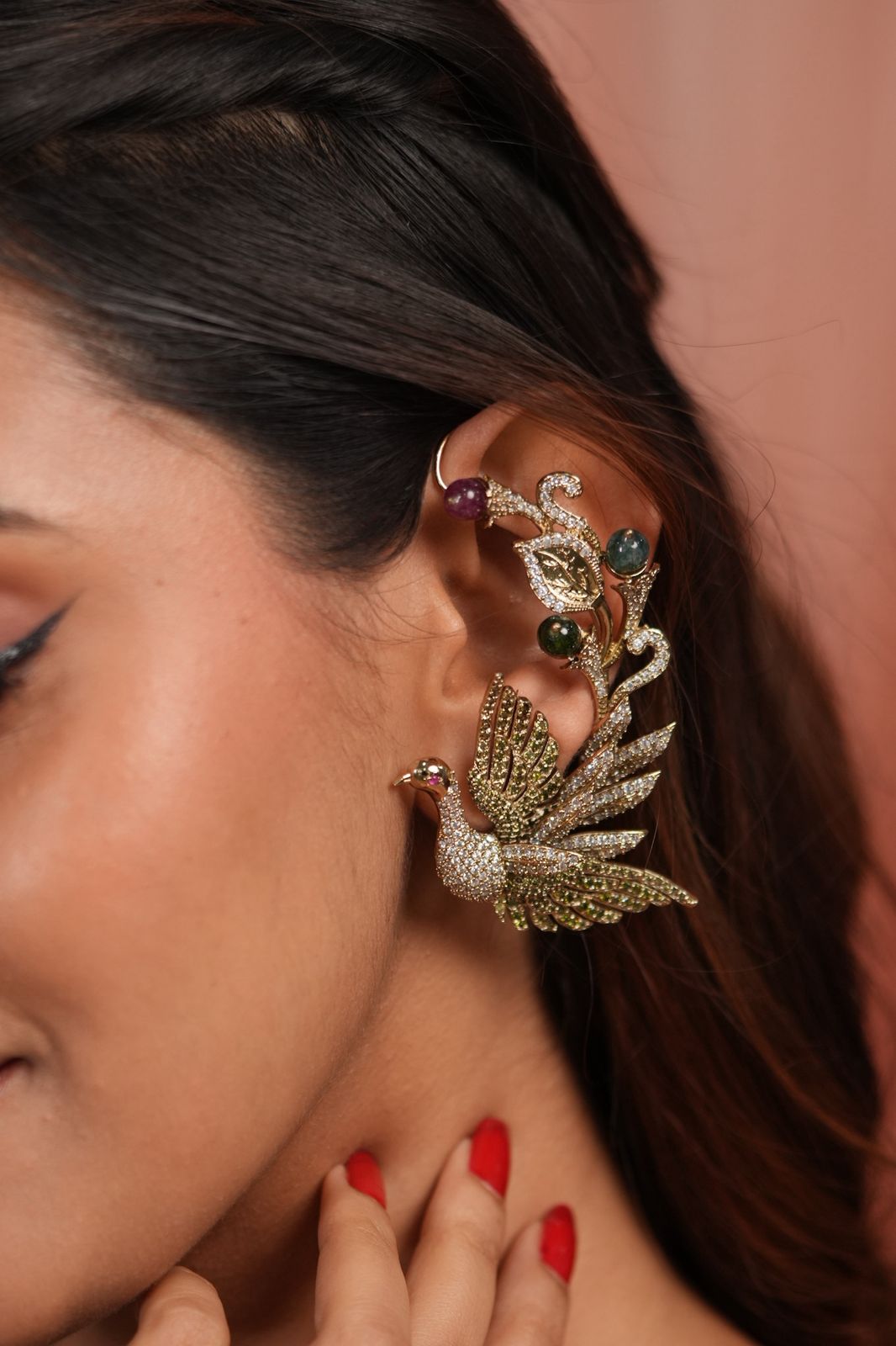 Dancing Bird multicoloured designer Earcuff | GemZ