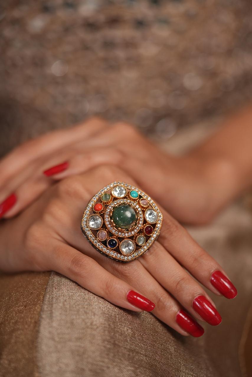 Padma Multicoloured Oversized Sabhya Ring | GemZ
