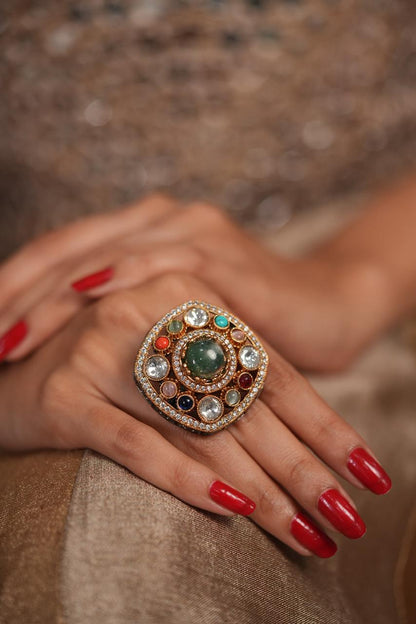 Padma Multicoloured Oversized Sabhya Ring | GemZ