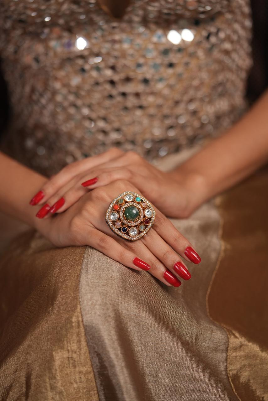 Padma Multicoloured Oversized Sabhya Ring | GemZ