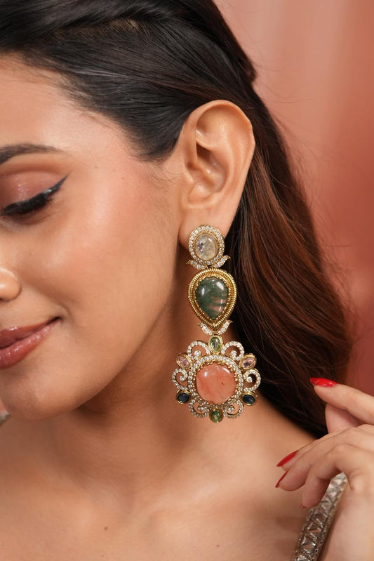 Meta Multicoloured Gemstone Long Earrings | GemZ