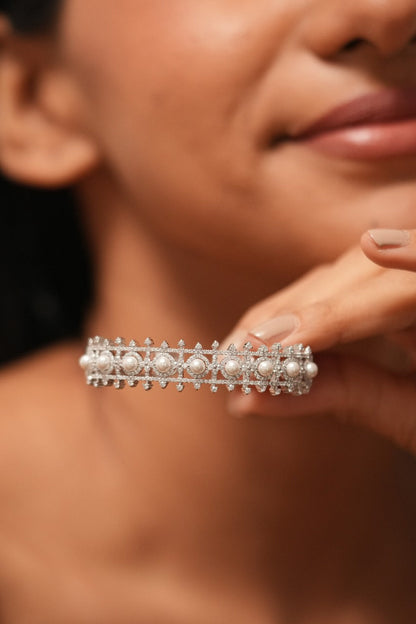 Kayla Stiff Diamond Daily Wear Bracelet with Pearls