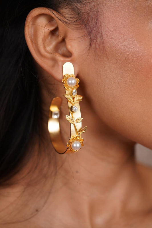 Floral Finesse Gold Earring Hoops