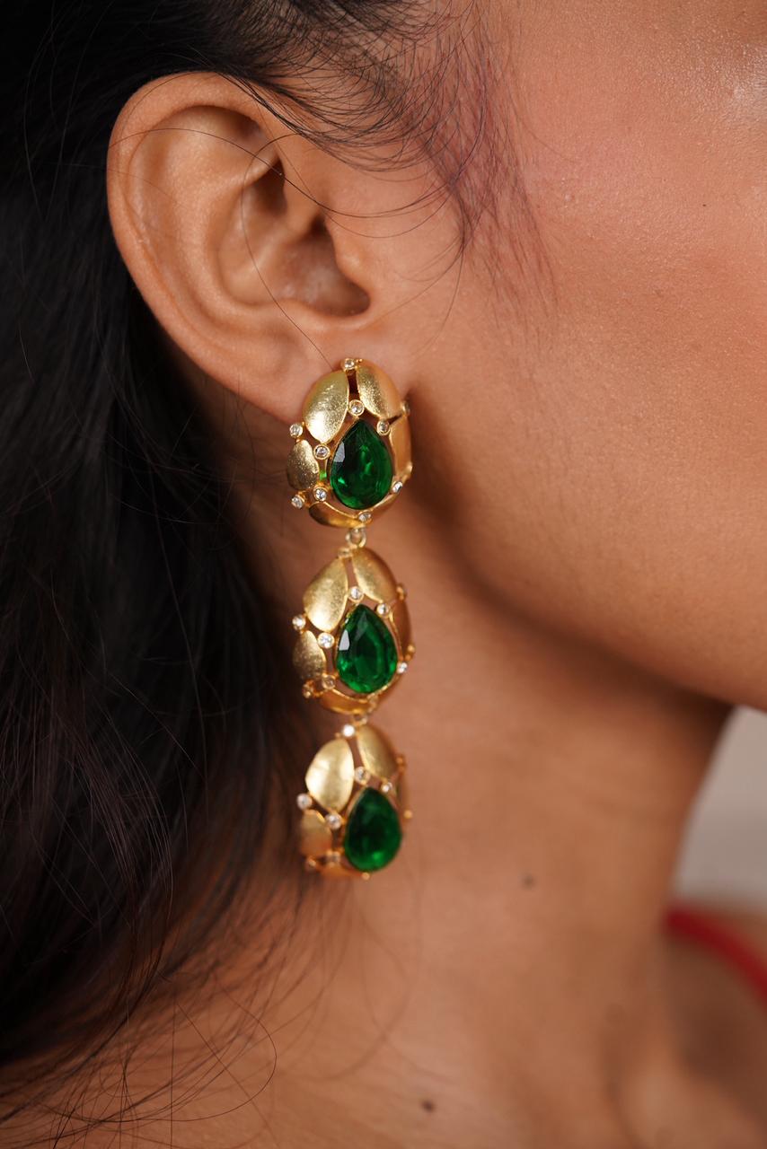 Emerald Cascade Gold Drop Earrings
