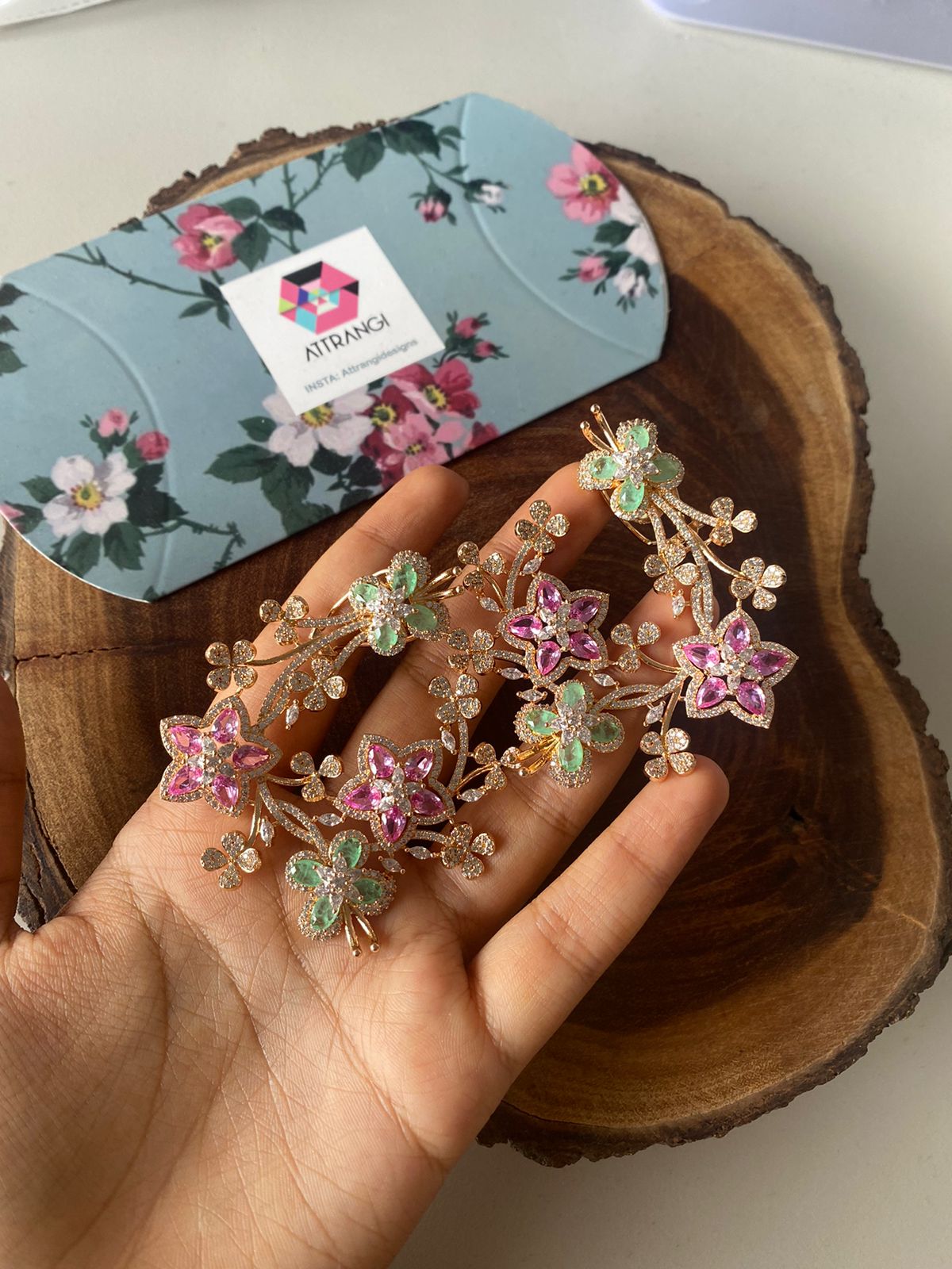 Dreaming Flowers Designer oversized Pastel Diamond Earrings | Enchanted Garden