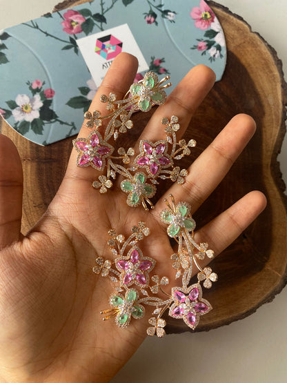 Dreaming Flowers Designer oversized Pastel Diamond Earrings | Enchanted Garden