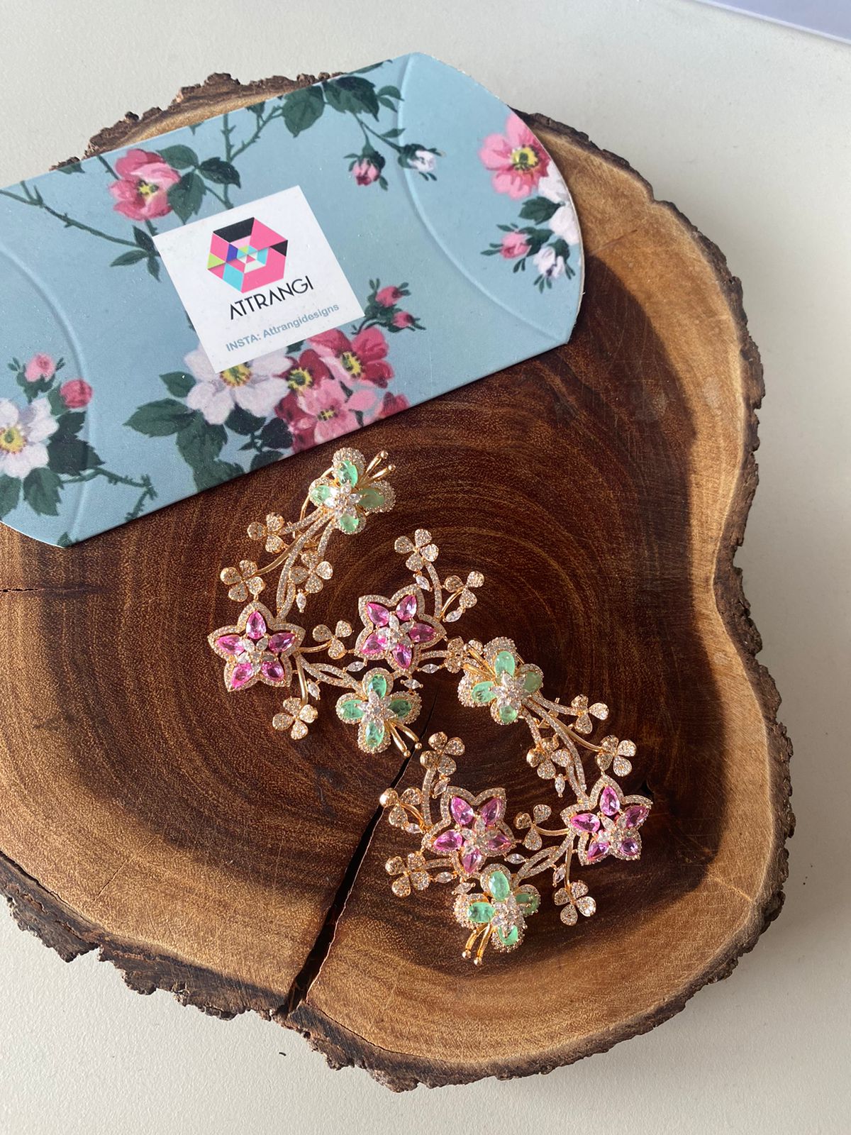Dreaming Flowers Designer oversized Pastel Diamond Earrings | Enchanted Garden