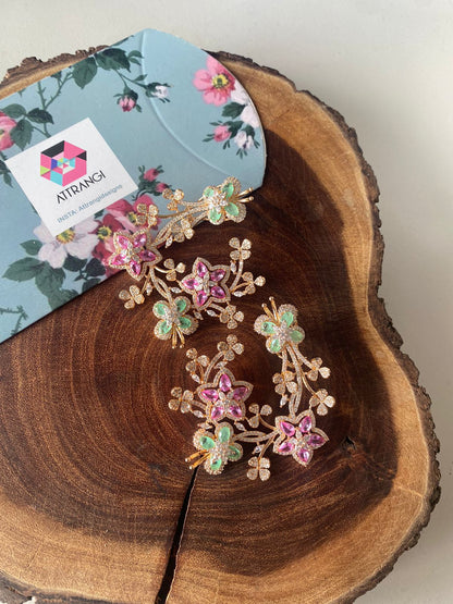 Dreaming Flowers Designer oversized Pastel Diamond Earrings | Enchanted Garden