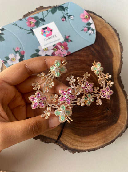 Dreaming Flowers Designer oversized Pastel Diamond Earrings | Enchanted Garden