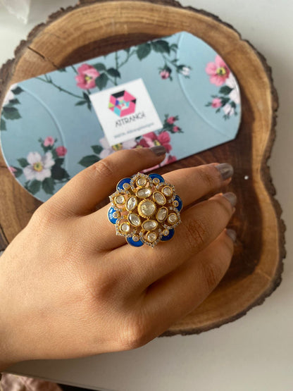 Meena Polki Moissanite Enamel Indian Ring | Adjustable