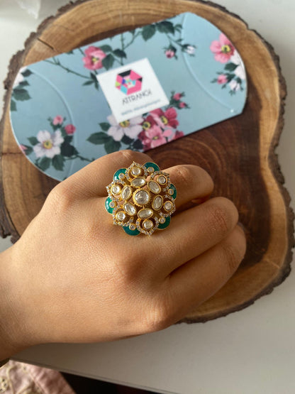 Meena Polki Moissanite Enamel Indian Ring | Adjustable