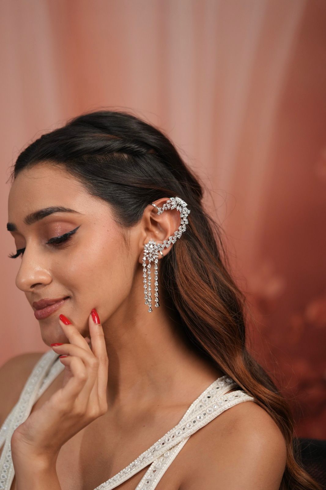 Diamond Aura Dangler Earcuff Statement Earrings