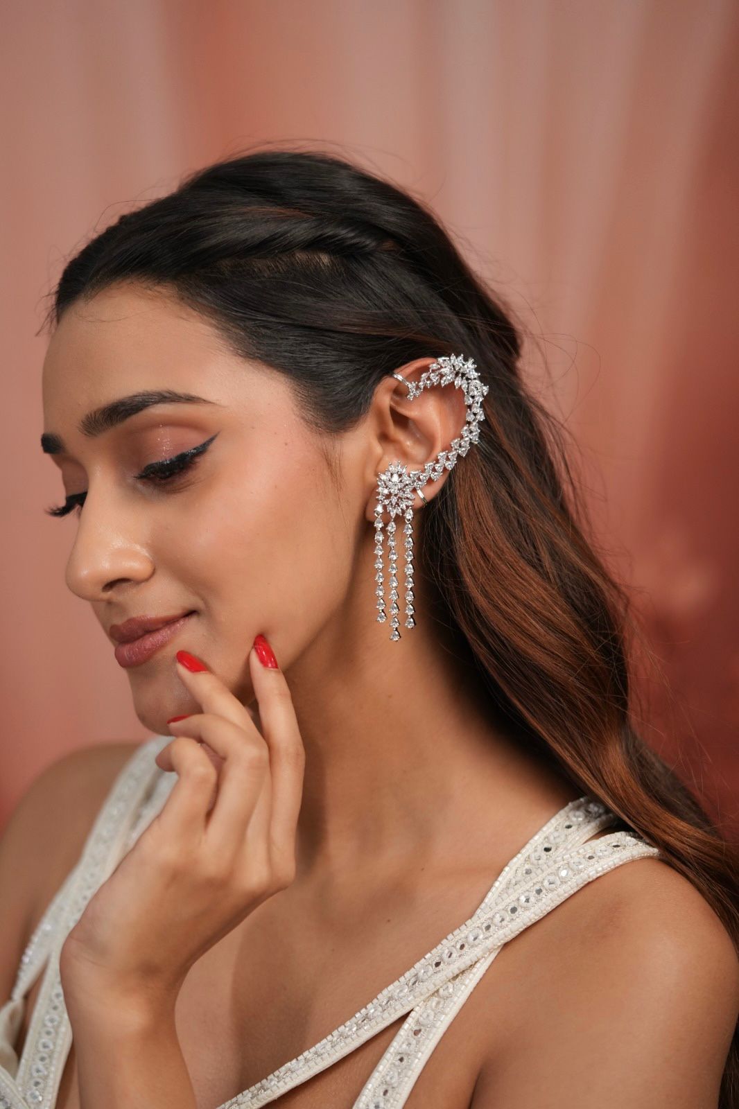 Diamond Aura Dangler Earcuff Statement Earrings