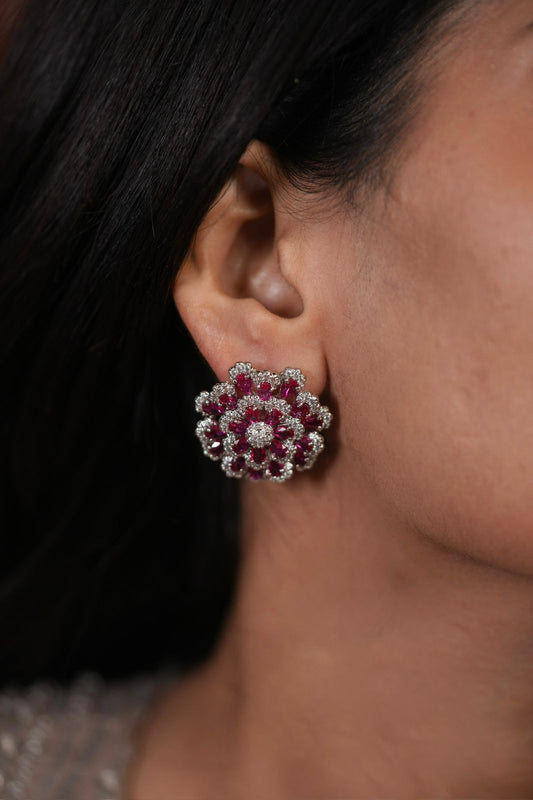 Mahua Diamond Next to Real Floral Studs
