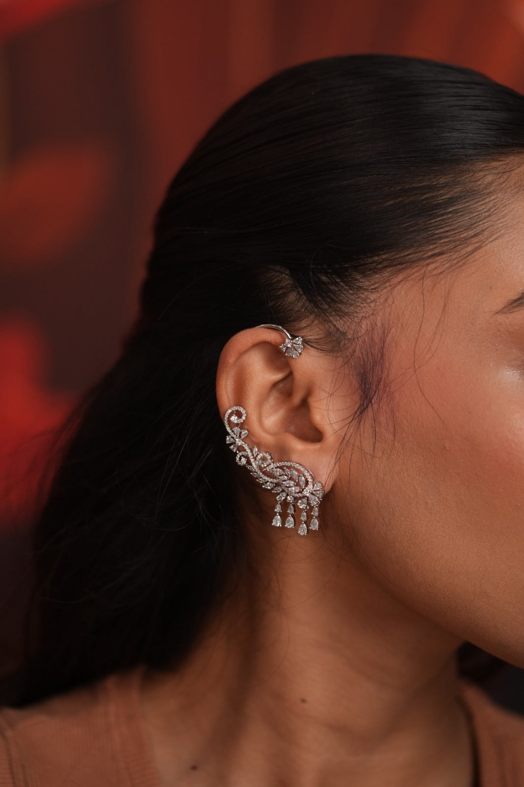 Bijli Diamond Dangling Earcuff Earring