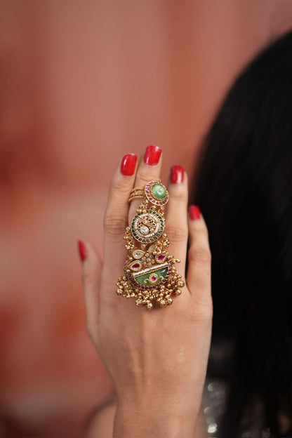 Lopamudra Gold Full Finger 3 Level Adjustable Ring | sone Pe Suhaga