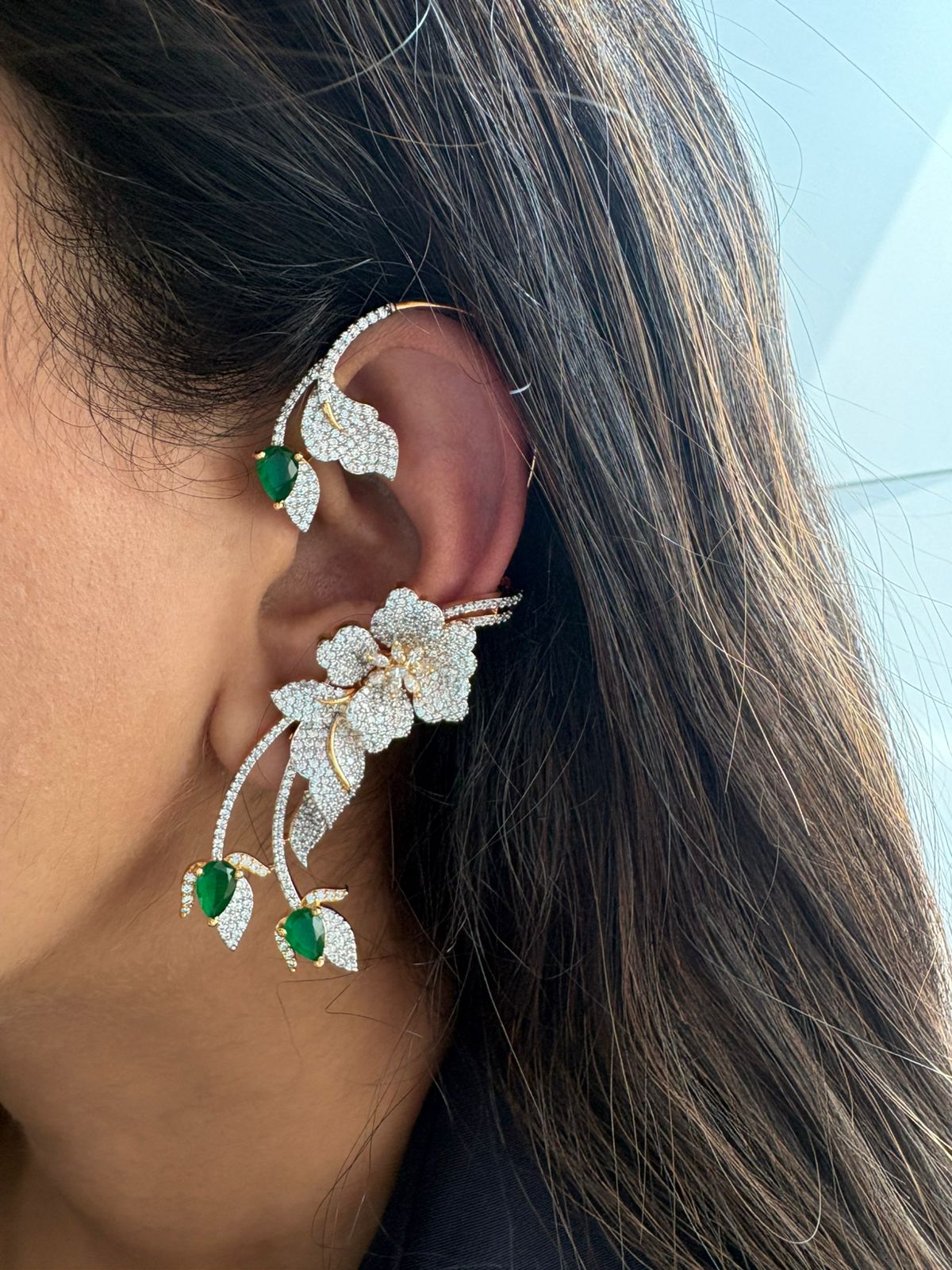 Starry Night Floral Diamond Designer Earcuff | Gold Polish