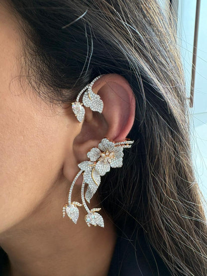 Starry Night Floral Diamond Designer Earcuff | Gold Polish