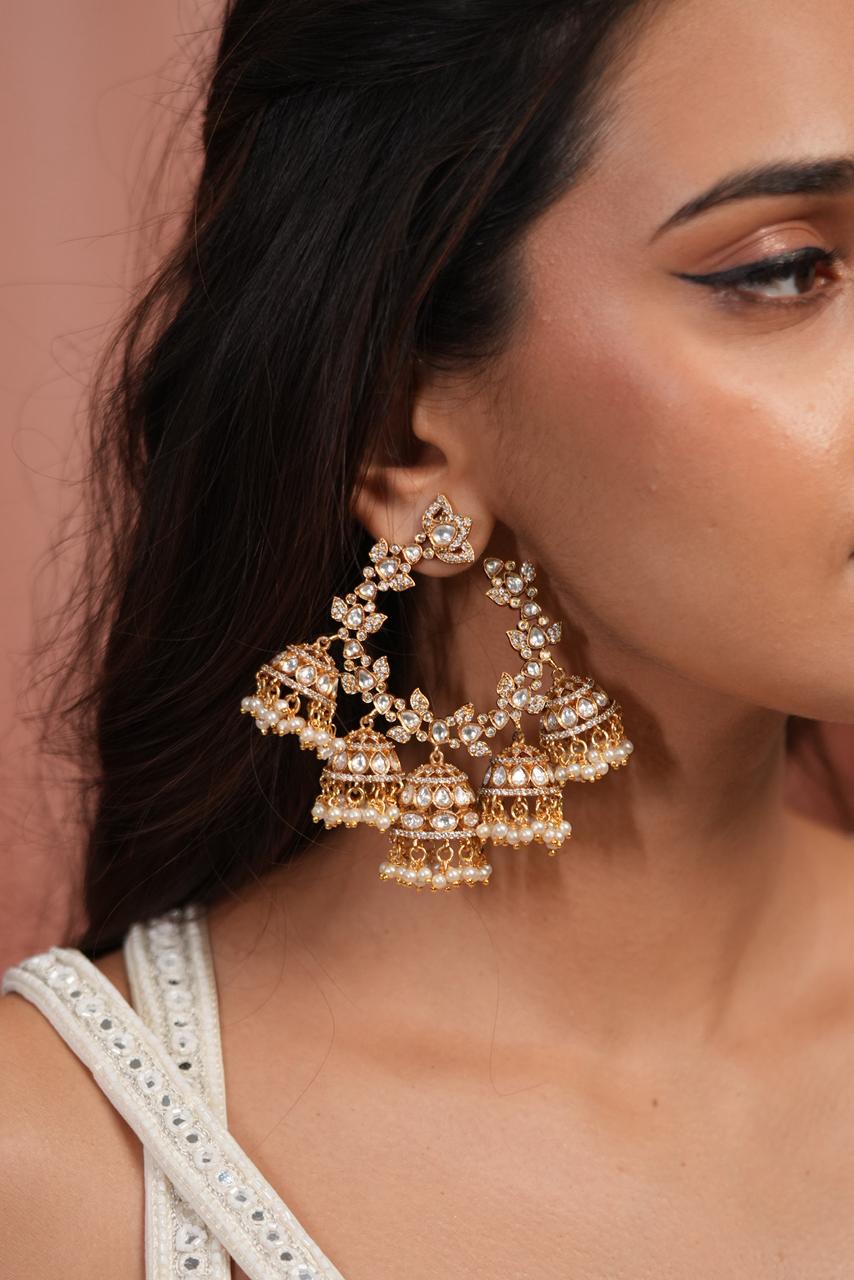 Maniratnam Big 5 Drop Jhumka Oversized Statement Indian Earring