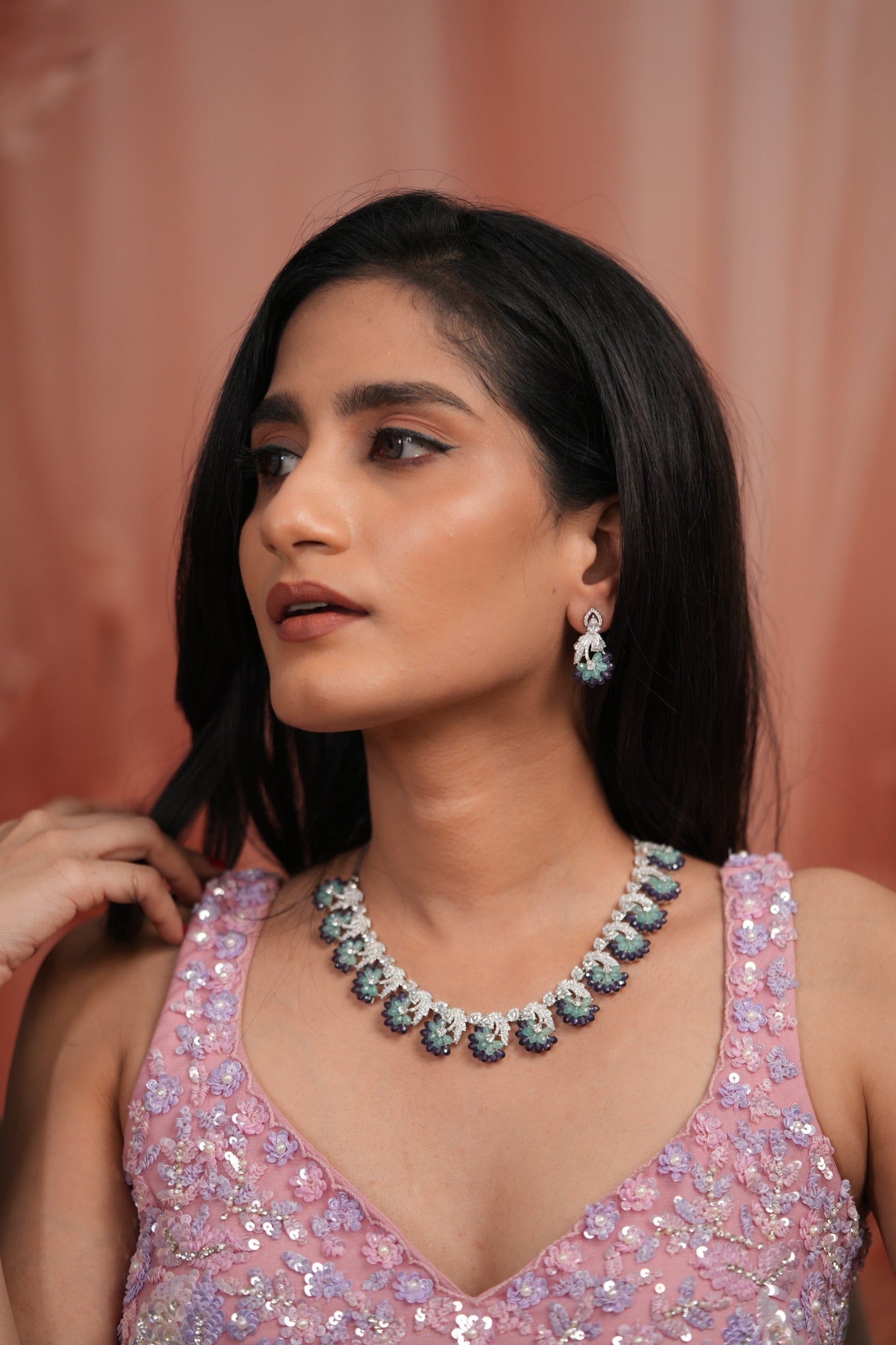 Elowen Pastel Beaded Diamond Necklace Set | LaLa Land 2.0