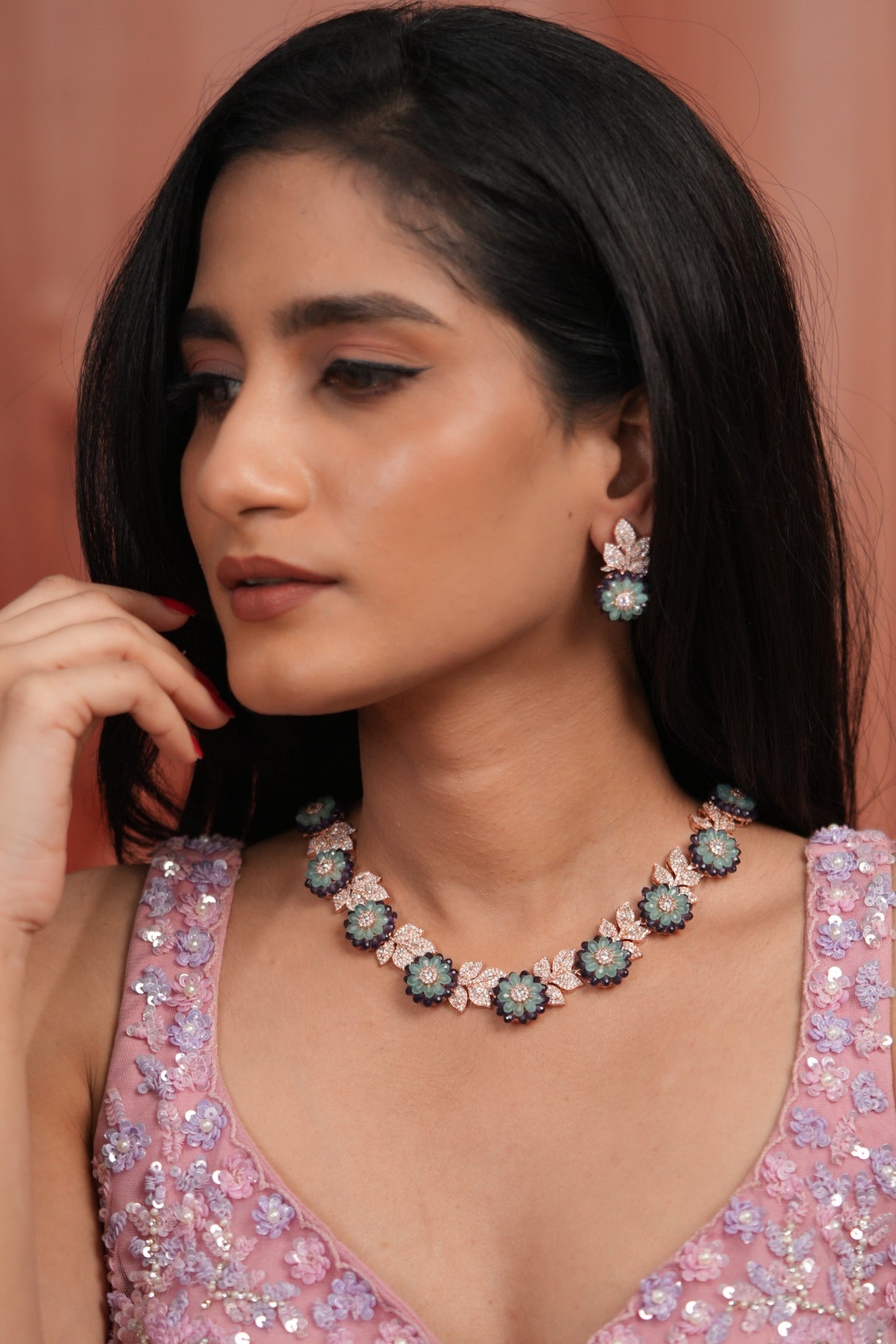 Florielle Pastel Beaded Diamond Necklace Set | LaLa Land 2.0