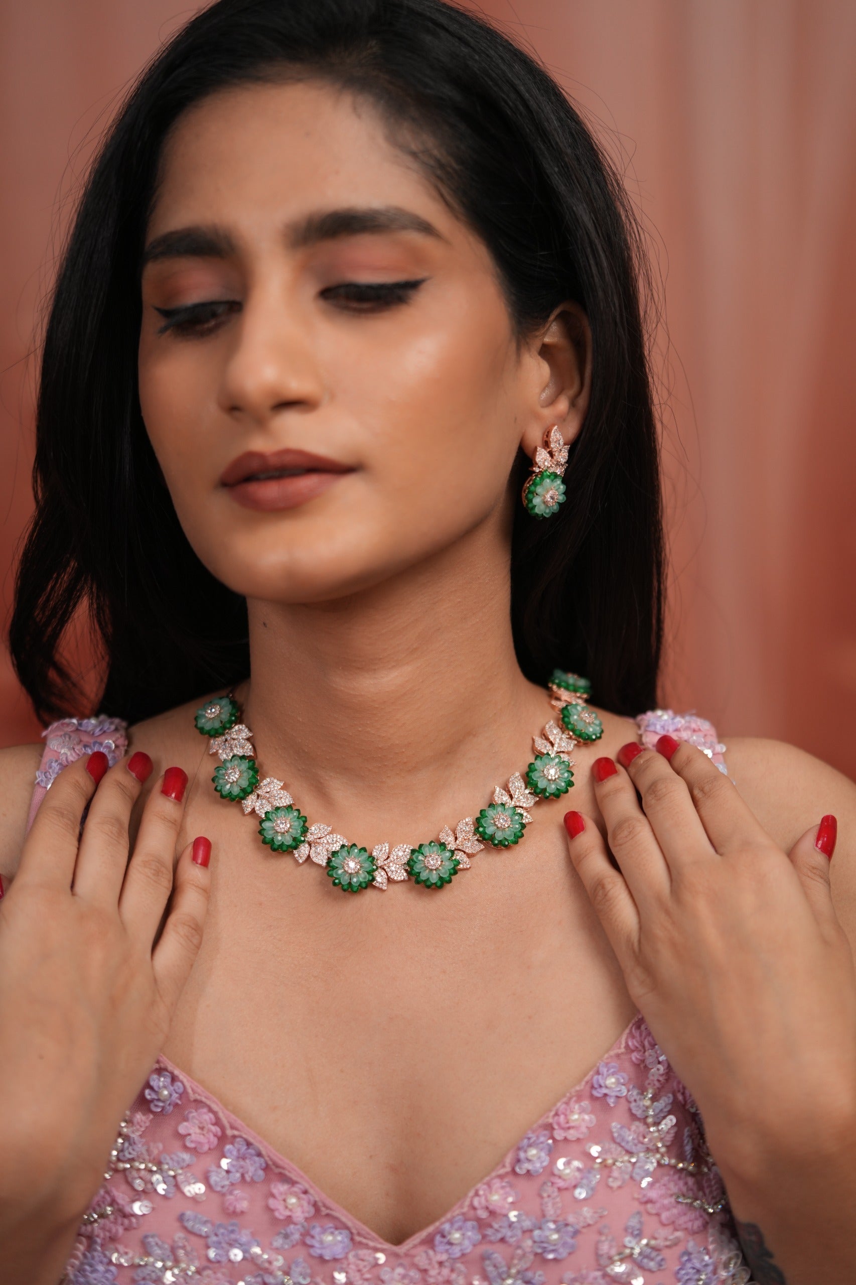 Florielle Pastel Beaded Diamond Necklace Set | LaLa Land 2.0
