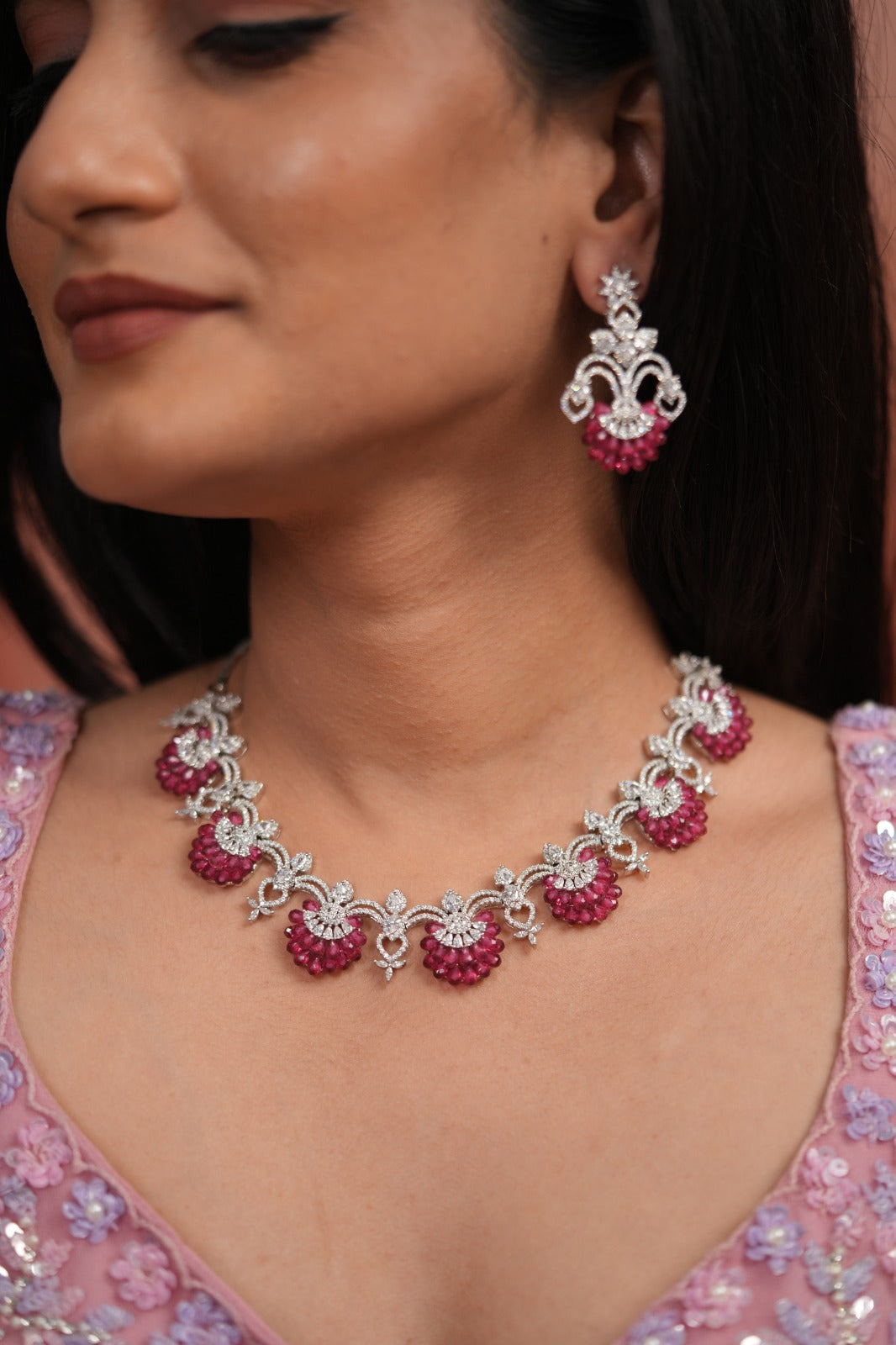 Petaline Grace Pastel Beaded Diamond Necklace Set | LaLa Land 2.0