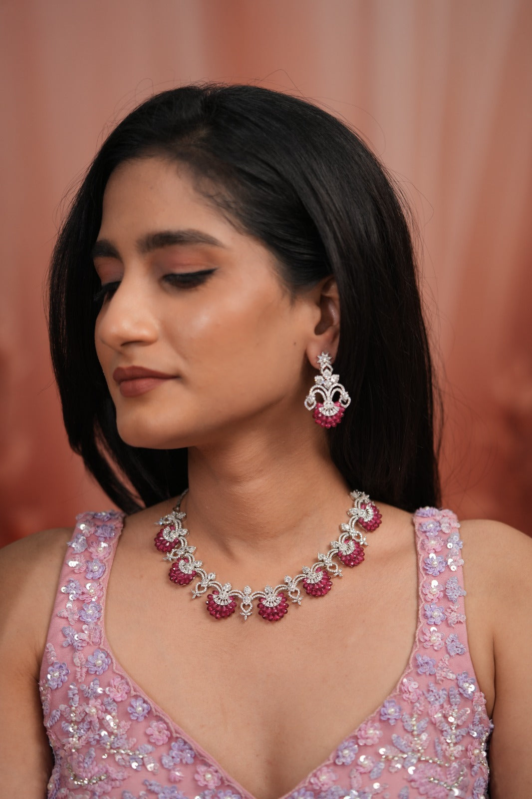 Petaline Grace Pastel Beaded Diamond Necklace Set | LaLa Land 2.0