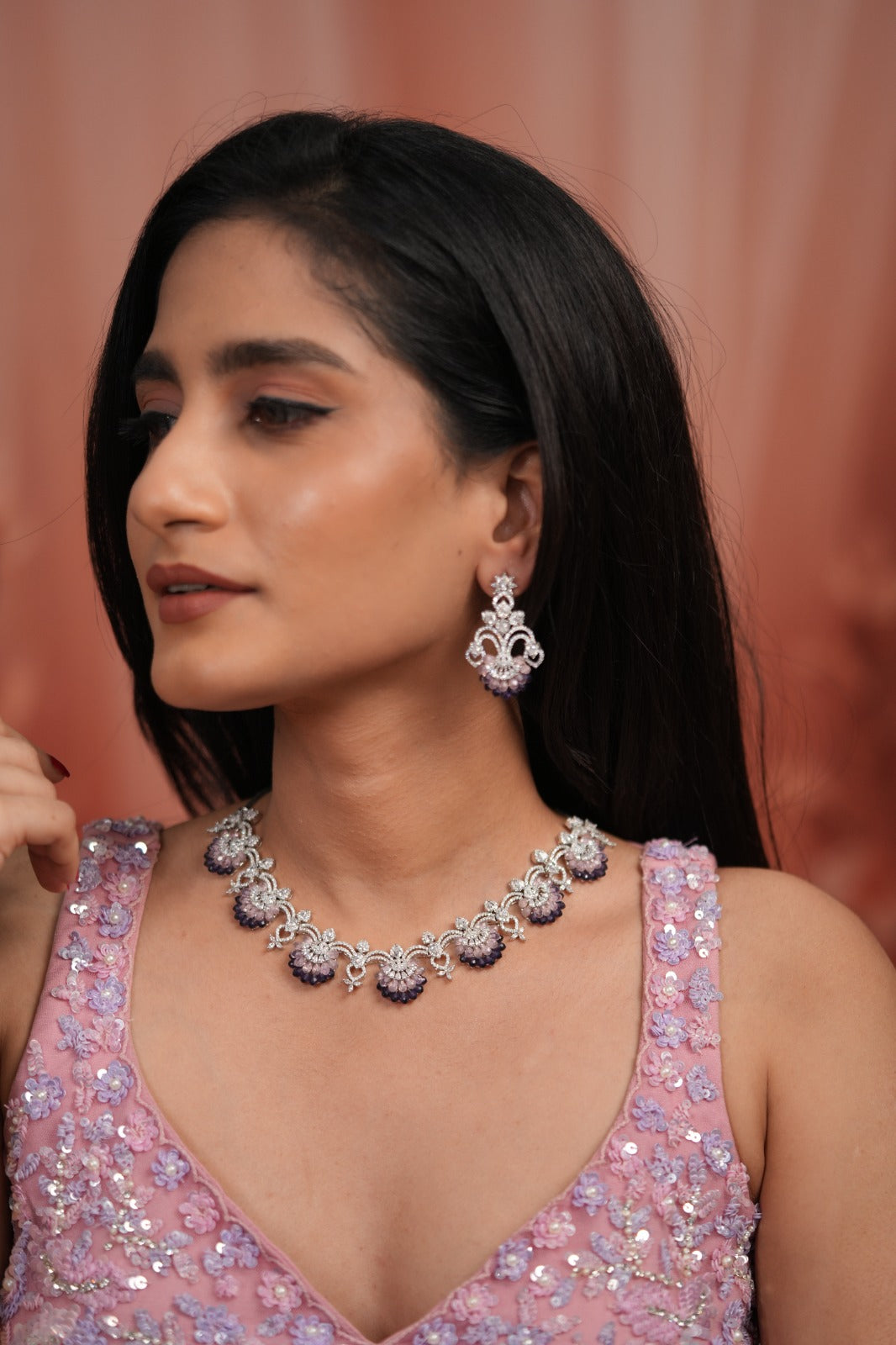 Petaline Grace Pastel Beaded Diamond Necklace Set | LaLa Land 2.0
