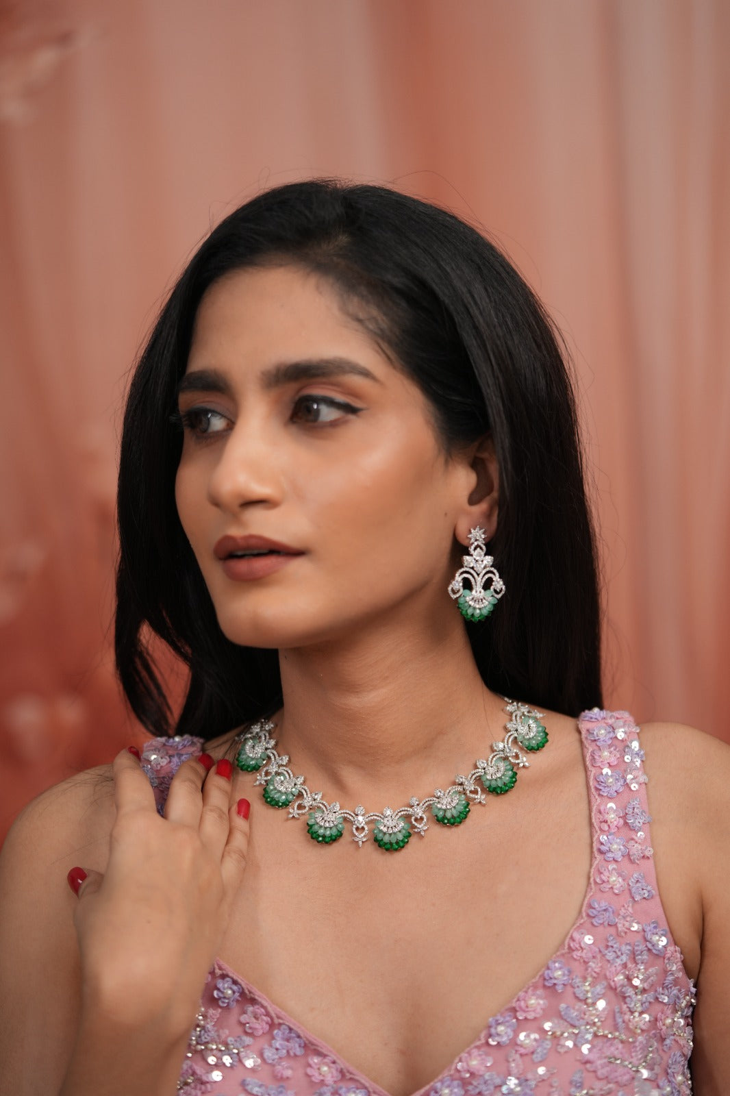 Petaline Grace Pastel Beaded Diamond Necklace Set | LaLa Land 2.0