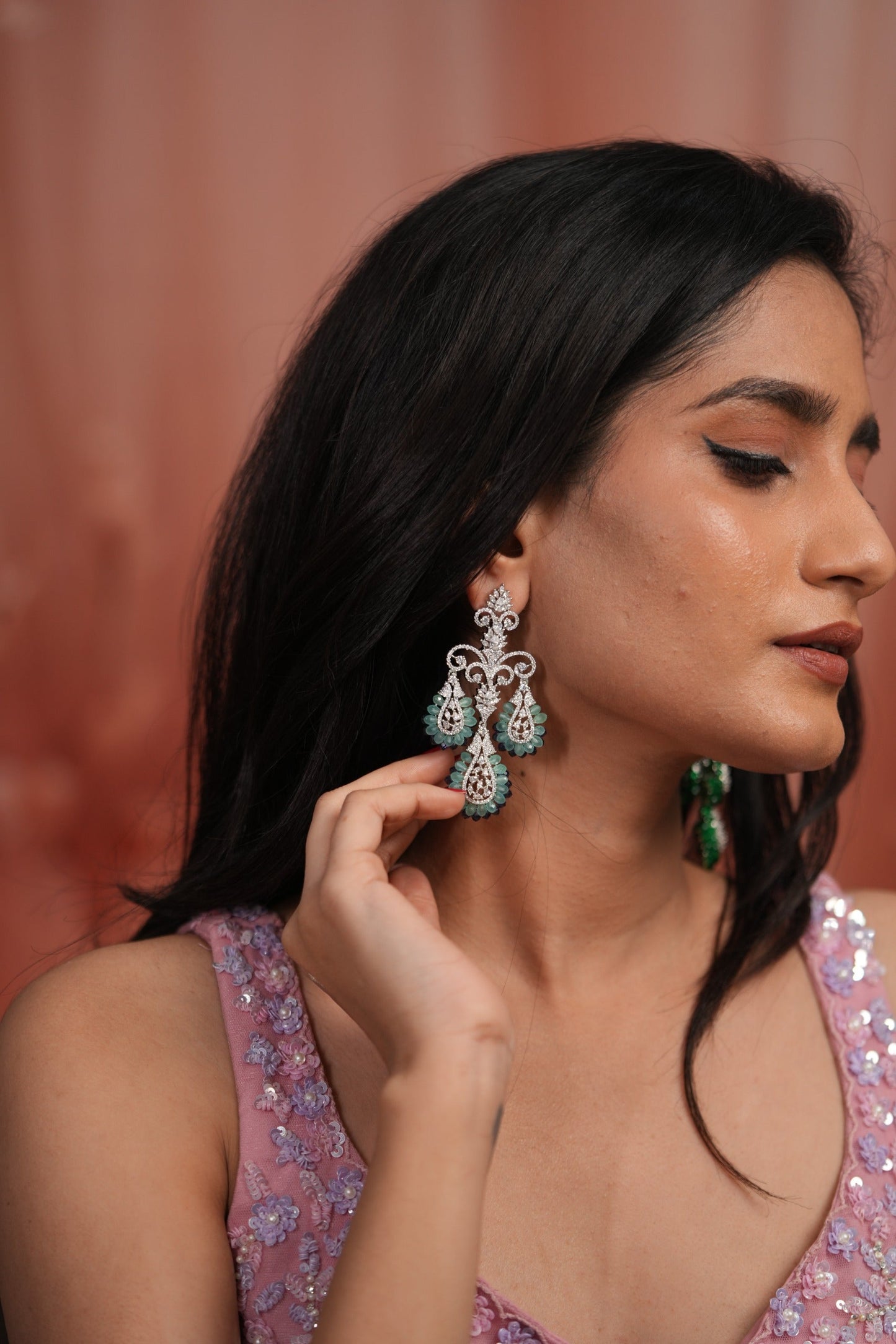 Twin Bloom Pastel Beaded Diamond Long Earrings | LaLa Land 2.0