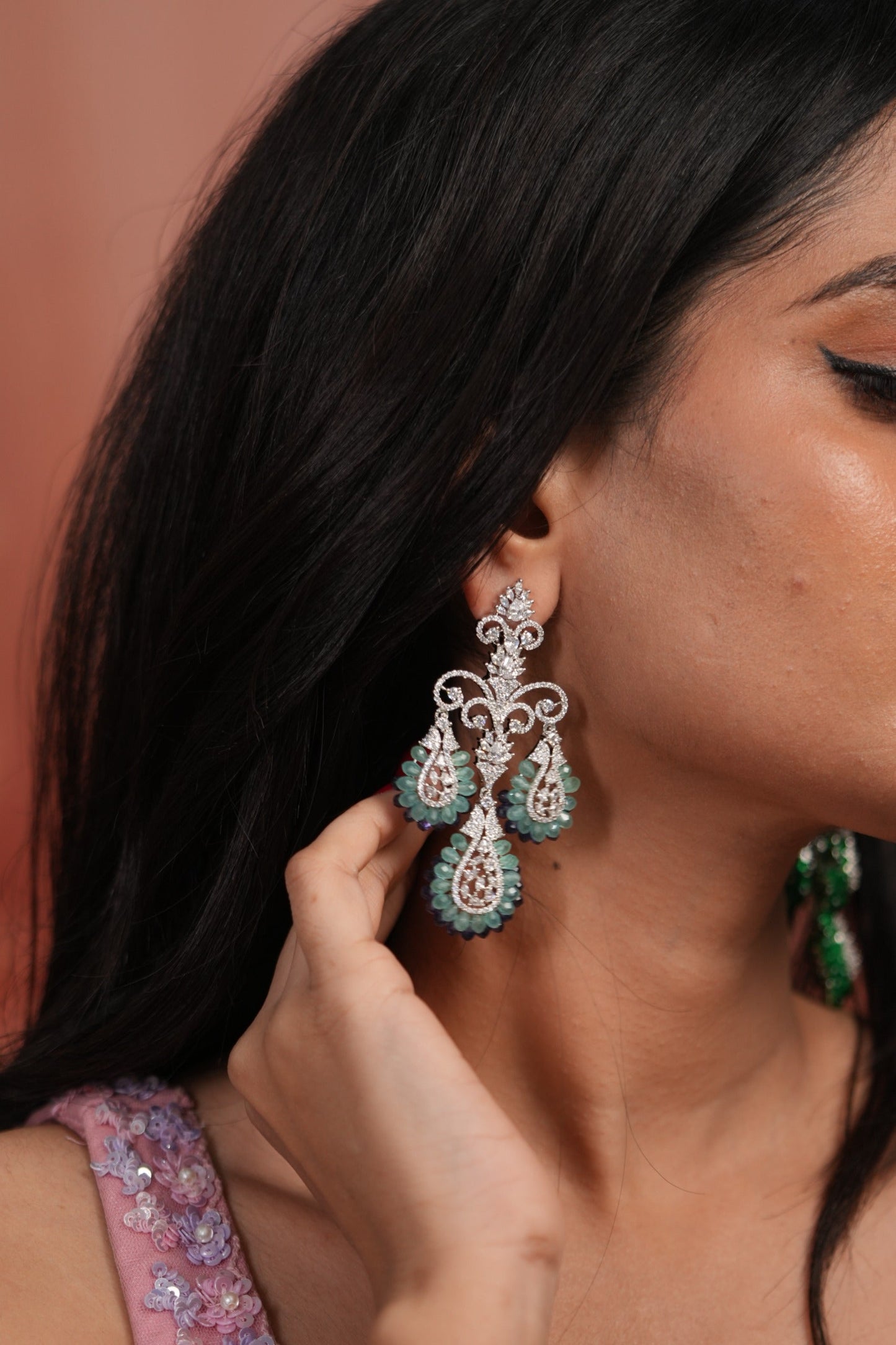 Twin Bloom Pastel Beaded Diamond Long Earrings | LaLa Land 2.0