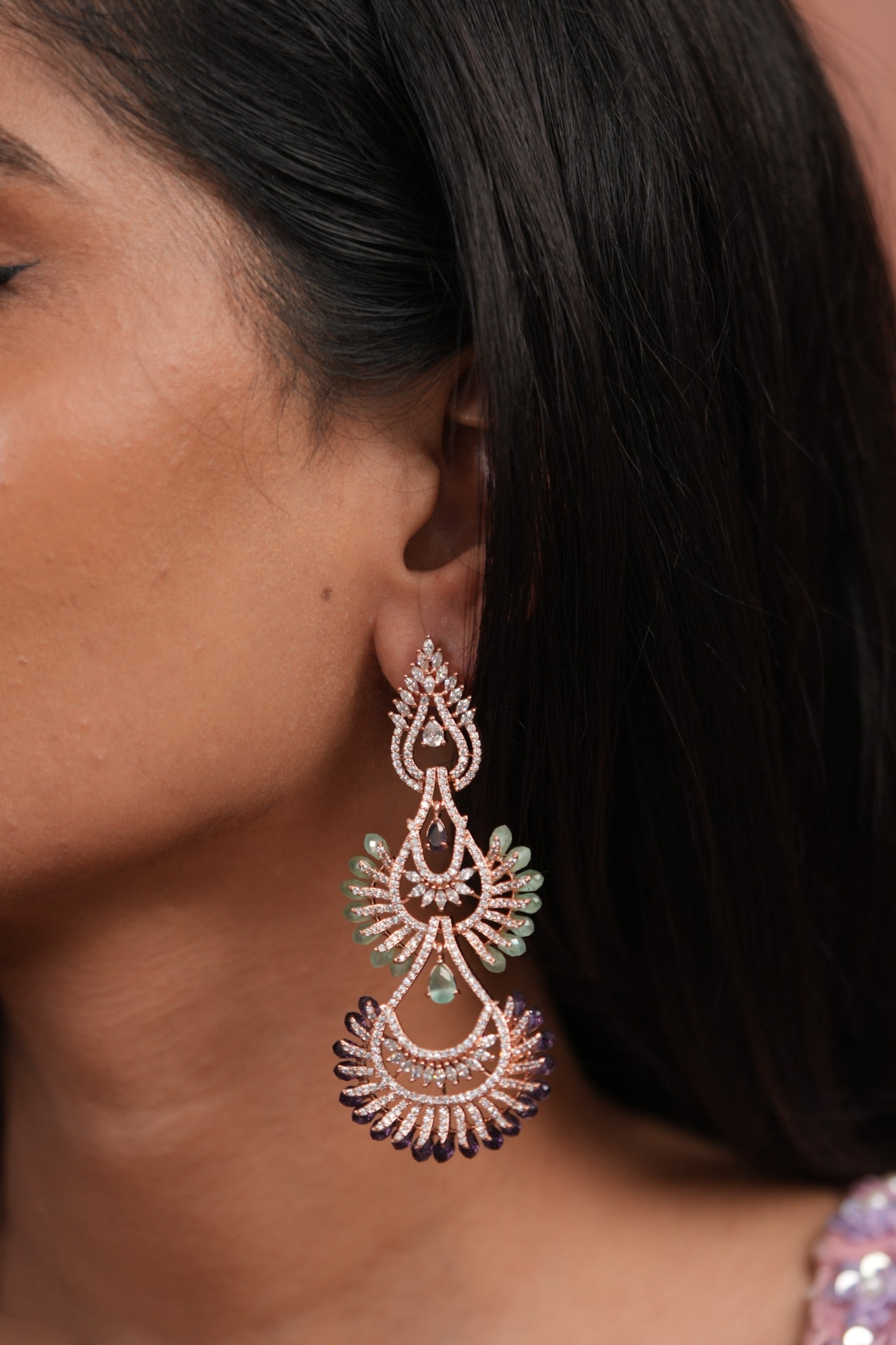Tiana Pastel Beaded Diamond Long Earrings | LaLa Land 2.0