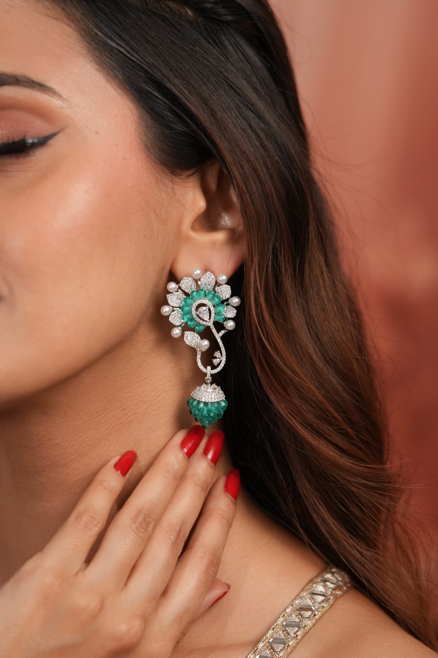 Floral Whirl Pastel Beaded Diamond Long Earrings | LaLa Land 2.0