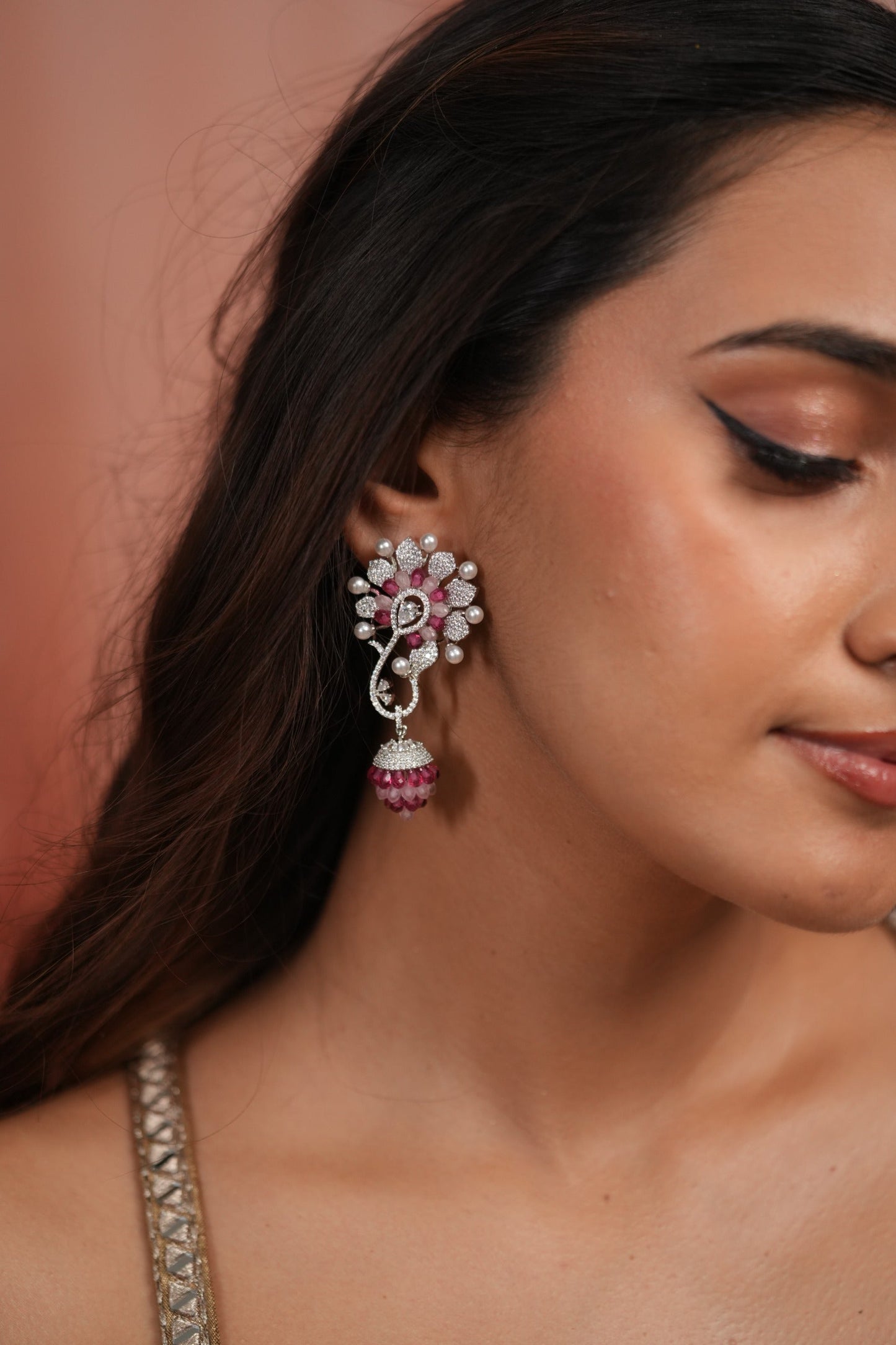 Floral Whirl Pastel Beaded Diamond Long Earrings | LaLa Land 2.0