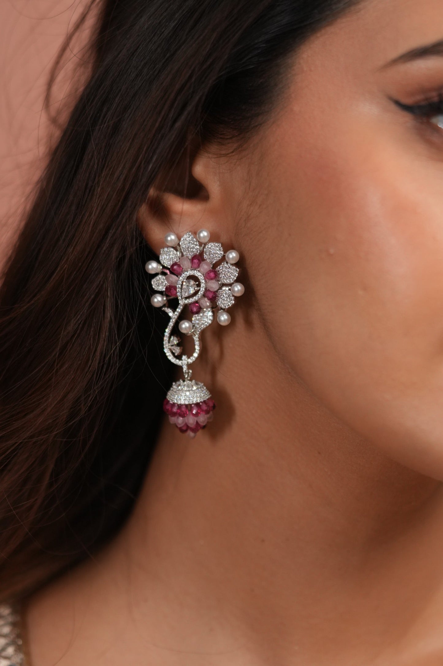 Floral Whirl Pastel Beaded Diamond Long Earrings | LaLa Land 2.0