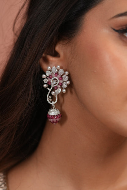 Floral Whirl Pastel Beaded Diamond Long Earrings | LaLa Land 2.0