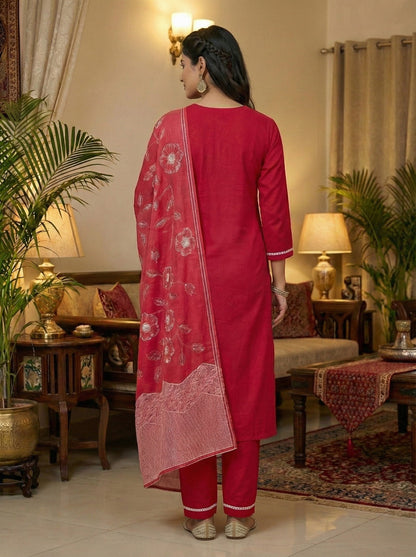 Women’s Embroidered Kurta Set with Dupatta